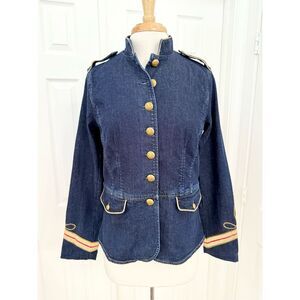 Ralph Lauren Officer's Military Dark Blue Jean Denim Military Jacket Metallic 6